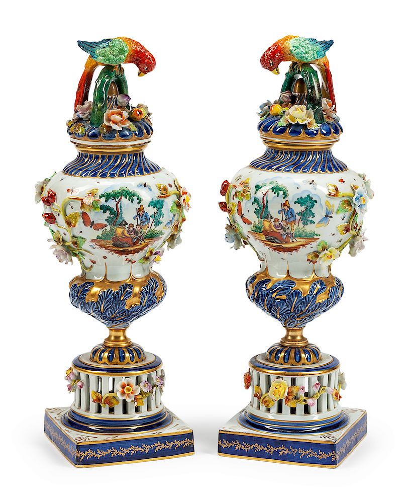 Appraisal: A Pair of French Porcelain Covered Urns A Pair of