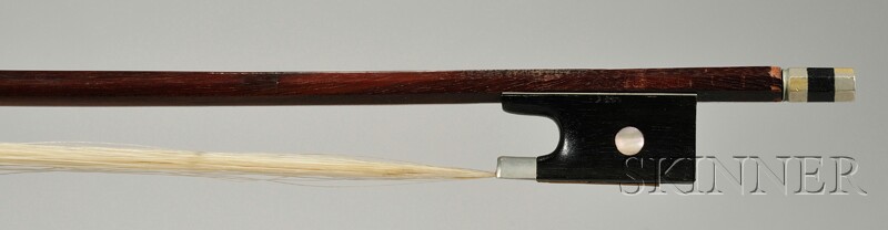 Appraisal: Nickel Mounted Violin Bow the round stick stamped L MORIZOT