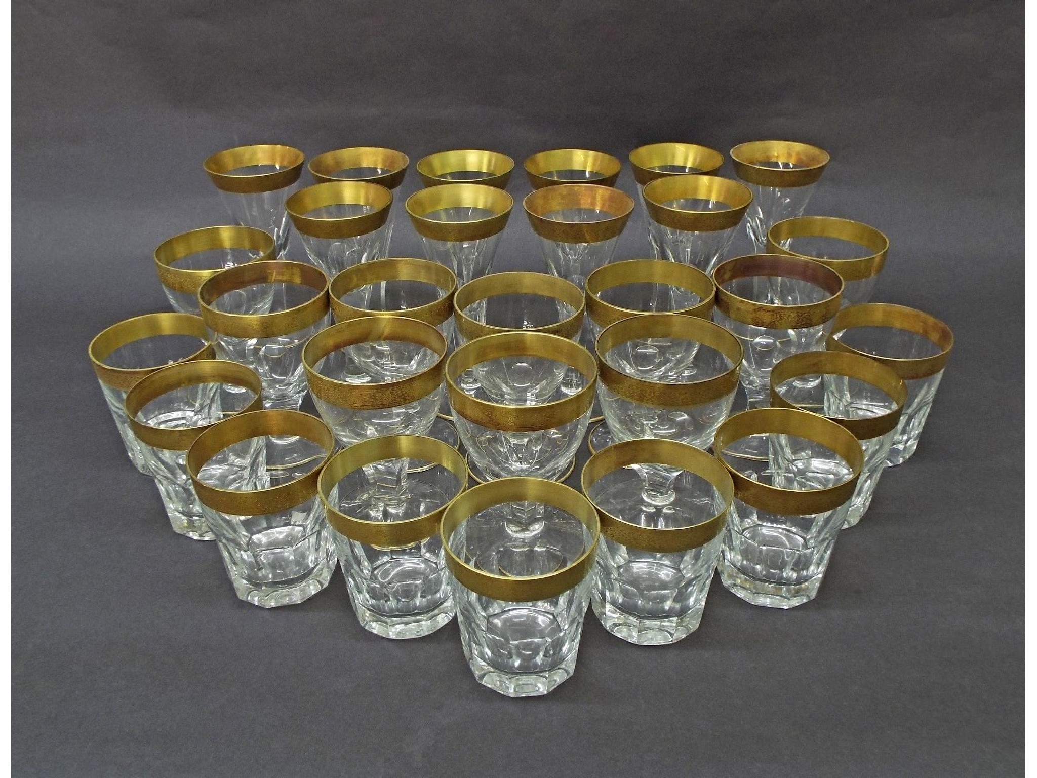 Appraisal: Large quantity of glasses with engraved gold rims by Mulberry