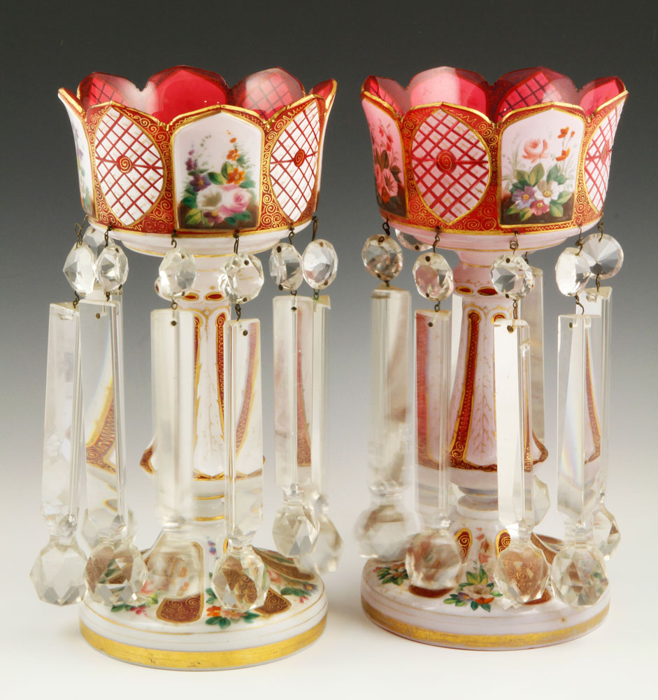 Appraisal: - th C Pair Bohemian Glass Lusters th century pair