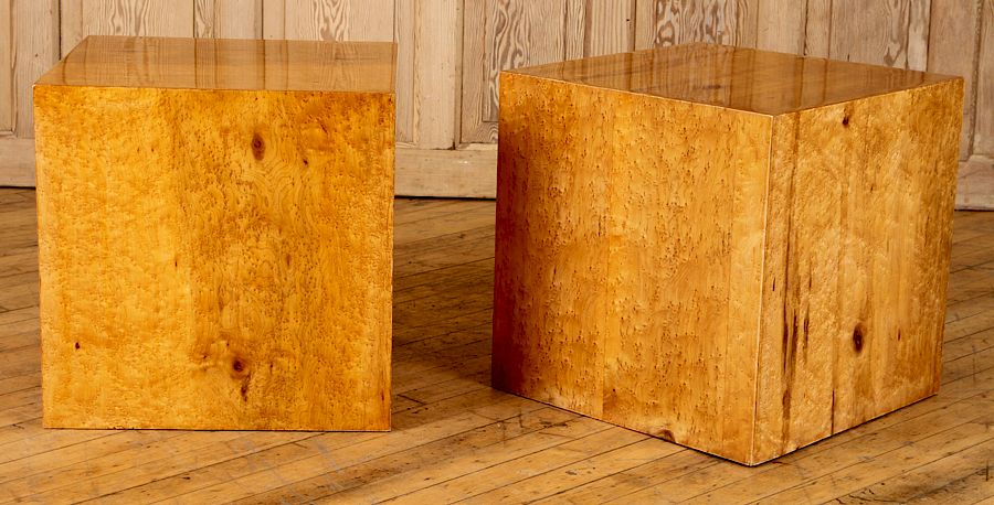 Appraisal: PAIR OF LIGHT WOOD END TABLES A pair of light