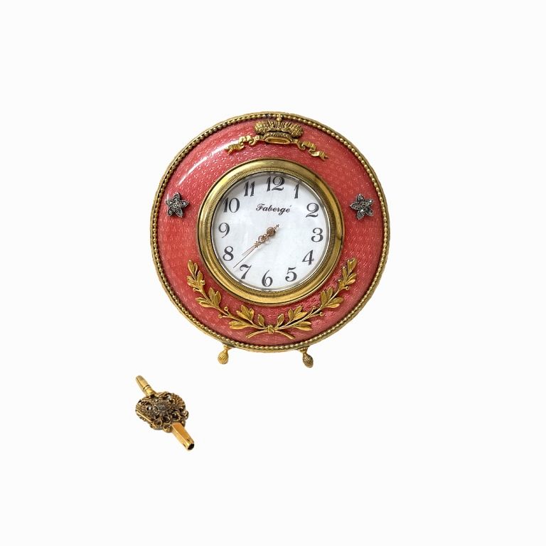 Appraisal: Table Clock Silver Enamel Rose Cut Diamond Stamped and maker