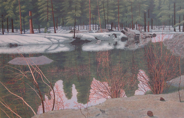 Appraisal: April In Tahoe Mortensen Gordon color reduction woodcut x inches