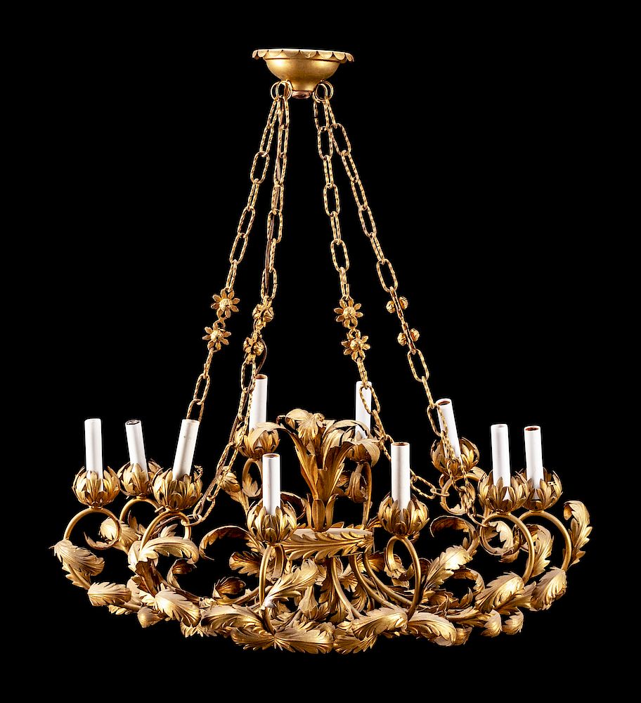 Appraisal: An Italian Gilt Metal Ten-Light Chandelier An Italian Gilt Metal