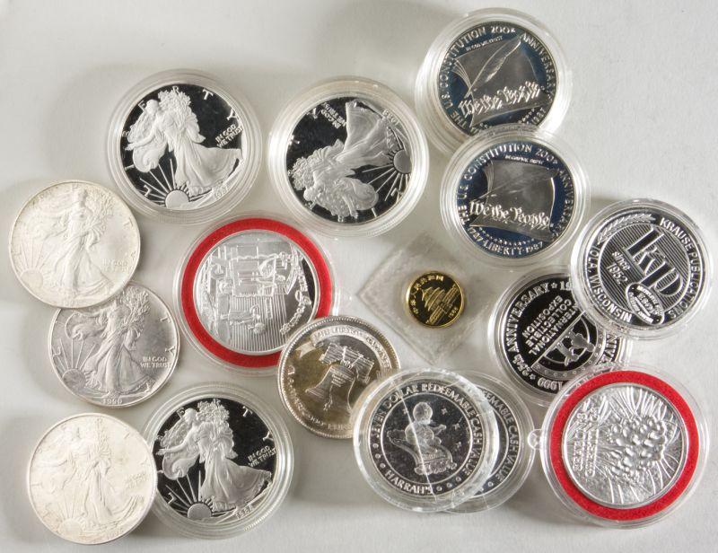 Appraisal: Gold Oz Panda Silver Coins including -S Proof Silver Eagle