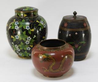 Appraisal: Japanese Cloisonne Enamel Jars Dragon Bowl JAPAN TH CENTURY A