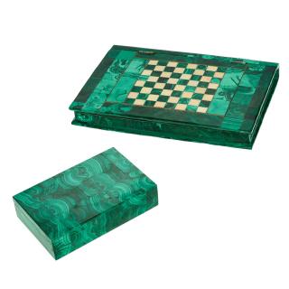 Appraisal: Russian style malachite table and games boxes Russian style malachite