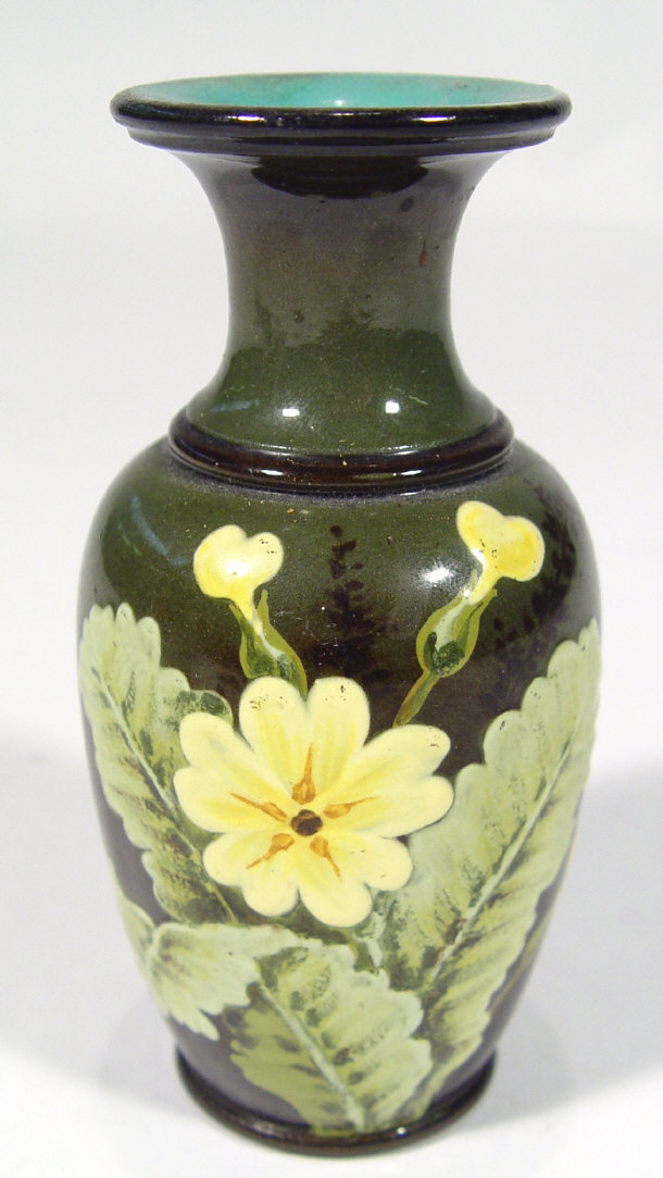 Appraisal: Miniature Doulton Lambeth faience glazed pottery vase painted with flowers