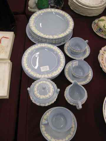 Appraisal: pcs Wedgwood Blue Embossed Queensware china includes plates creamer sugar