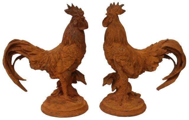 Appraisal: pair Cast iron figures of roosters cockerels th c each