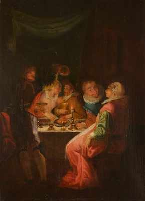 Appraisal: Continental School Unsigned Nightime scene of a feast Oil on