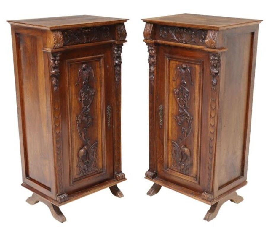 Appraisal: pair Italian carved walnut bedside cabinets th c single cabinet