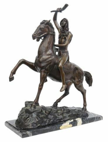 Appraisal: Western bronze sculpture on marble base The Scalp a copy