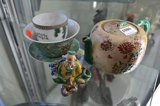 Appraisal: CHINESE TEA BOWL FIGURE TEAPOT FAULTS AND ONE OTHER