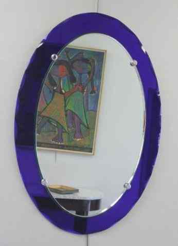 Appraisal: Oval Art Deco Cobalt to Clear Mirror Vintage From a