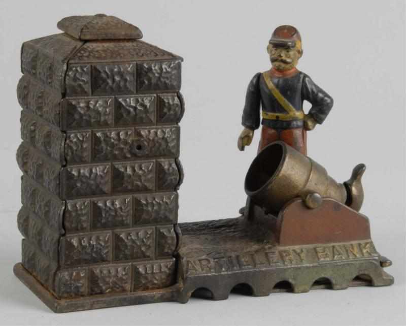 Appraisal: Cast Iron Artillery Mechanical Bank Description Manufactured by J E