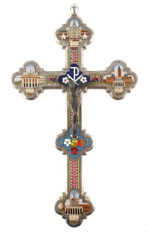 Appraisal: Jesus on cross with micromosaic scenes of Rome churches Cross