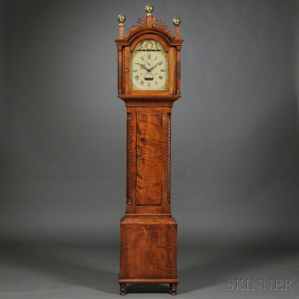 Appraisal: Silas Hoadley Mahogany Tall Clock Connecticut c fret top case