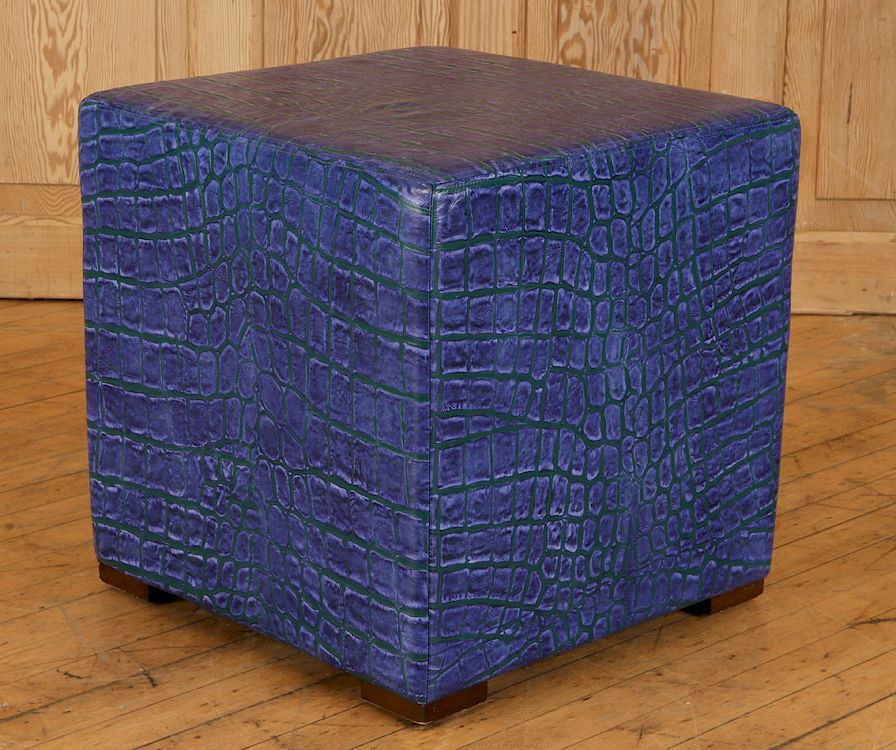 Appraisal: FAUX ALLIGATOR LEATHER OTTOMAN SIGNED EDELMAN A faux alligator cube