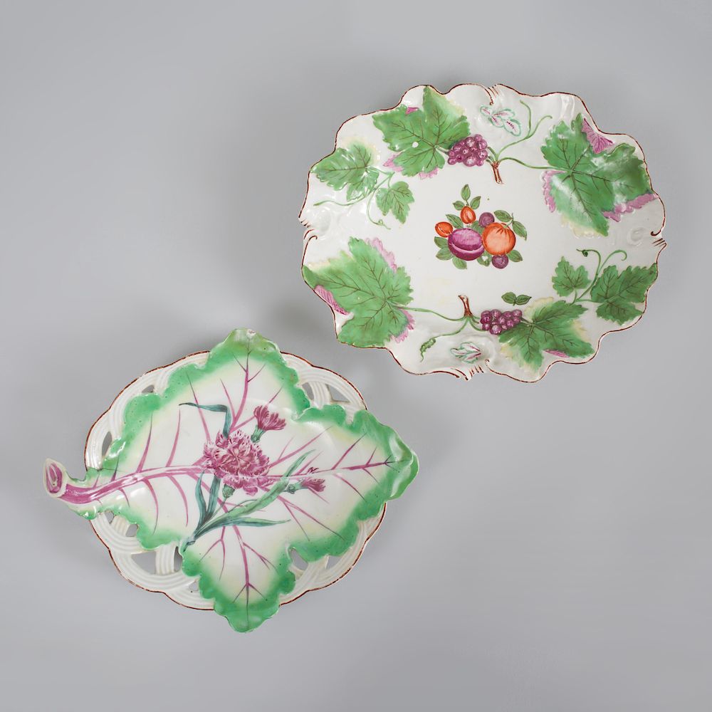 Appraisal: Chelsea Porcelain Deep Oval Dish and a Leaf Shaped Dish