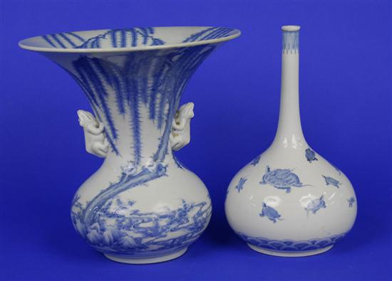 Appraisal: TWO JAPANESE BLUE AND WHITE VASES one with flared rim