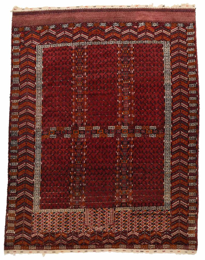 Appraisal: Turkmen Carpet mid th century red filed of tent shaped