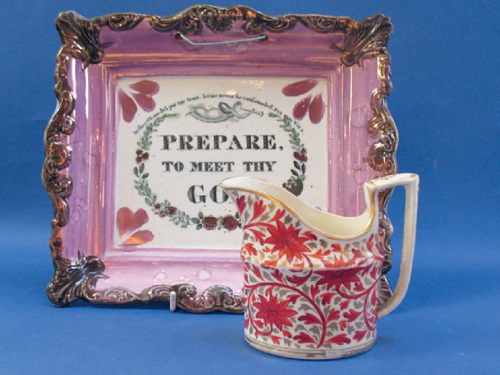 Appraisal: A SUNDERLAND LUSTRE WALL TRAY with motto Prepare to Meet