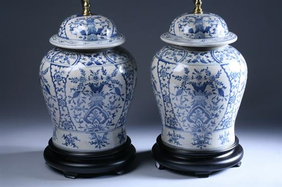 Appraisal: PAIR CHINESE BLUE AND WHITE PORCELAIN BALUSTER JARS AND COVERS