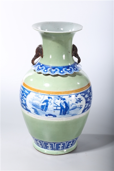 Appraisal: Chinese glazed porcelain vase green ground with blue and white