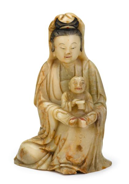 Appraisal: Good Chinese soapstone mother with child grouping th th century