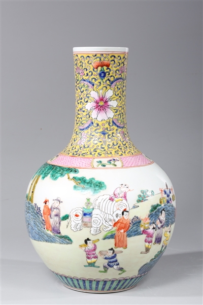 Appraisal: Chinese enameled porcelain vase with yellow ground neck figural and