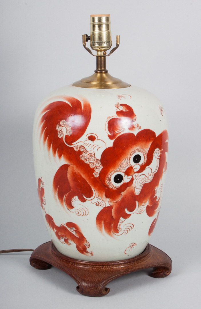 Appraisal: Chinese Export porcelain melon jar lamp th century with sepia