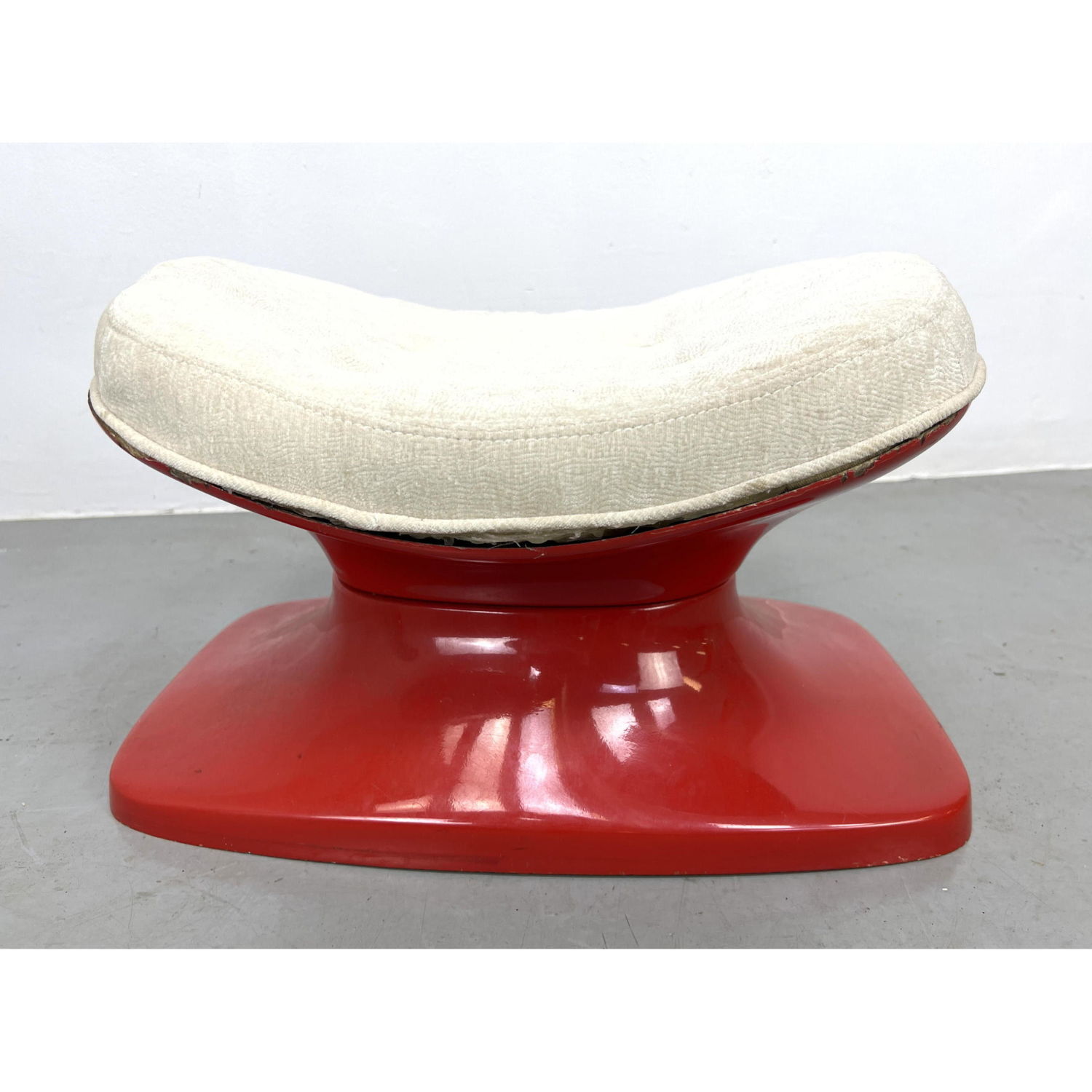 Appraisal: Red Molded Plastic Corseted Base Stool Ottoman Tufted Fabric Seat