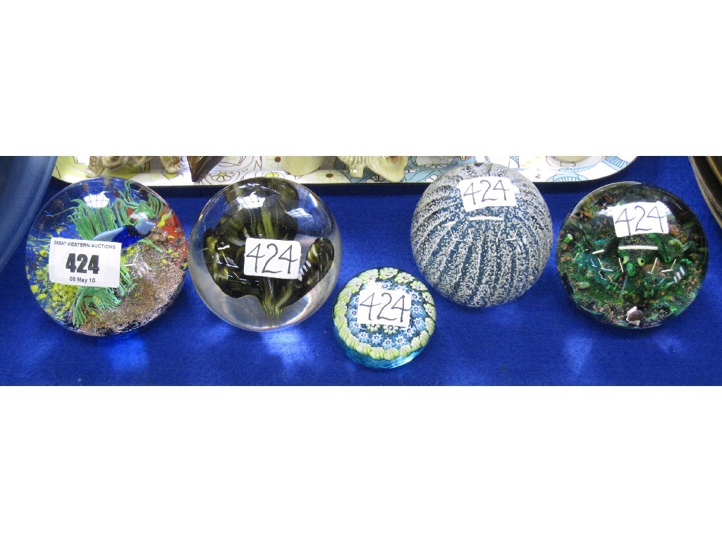 Appraisal: Lot comprising five glass paperweights including a Limited Edition Selkirk