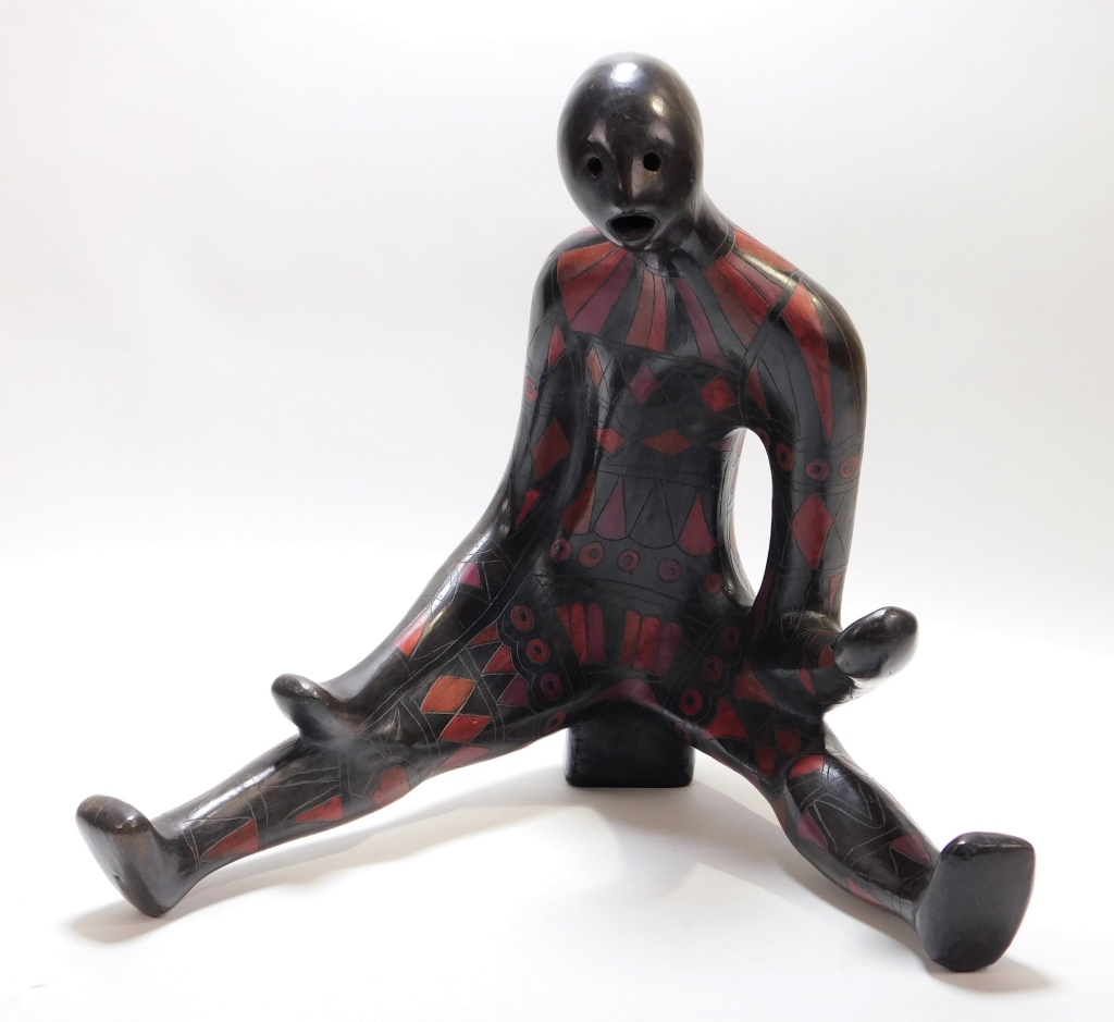 Appraisal: MANUEL FELGUEREZ ABSTRACT TERRACOTTA WOMAN STATUE Mexico b Mexican black