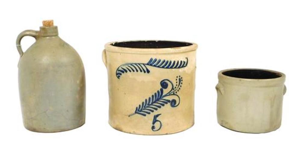 Appraisal: Three th C American salt-glazed stoneware vessels including two gallon