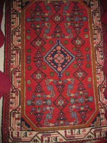 Appraisal: Hamadan Persian Handmade Mat stylized floral red field ' ''