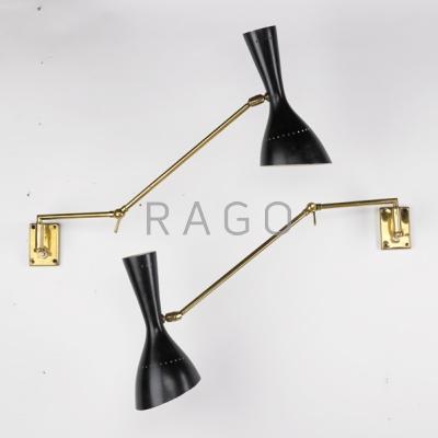 Appraisal: STILNOVO Pair of articulated wall sconces Italy s Brass enameled