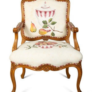 Appraisal: A Louis XV Style Carved Wood Fauteuil TH CENTURY with