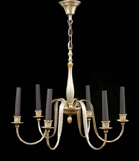 Appraisal: Stylish French Art Deco White Brass Six-Light Chandelier of Restauration