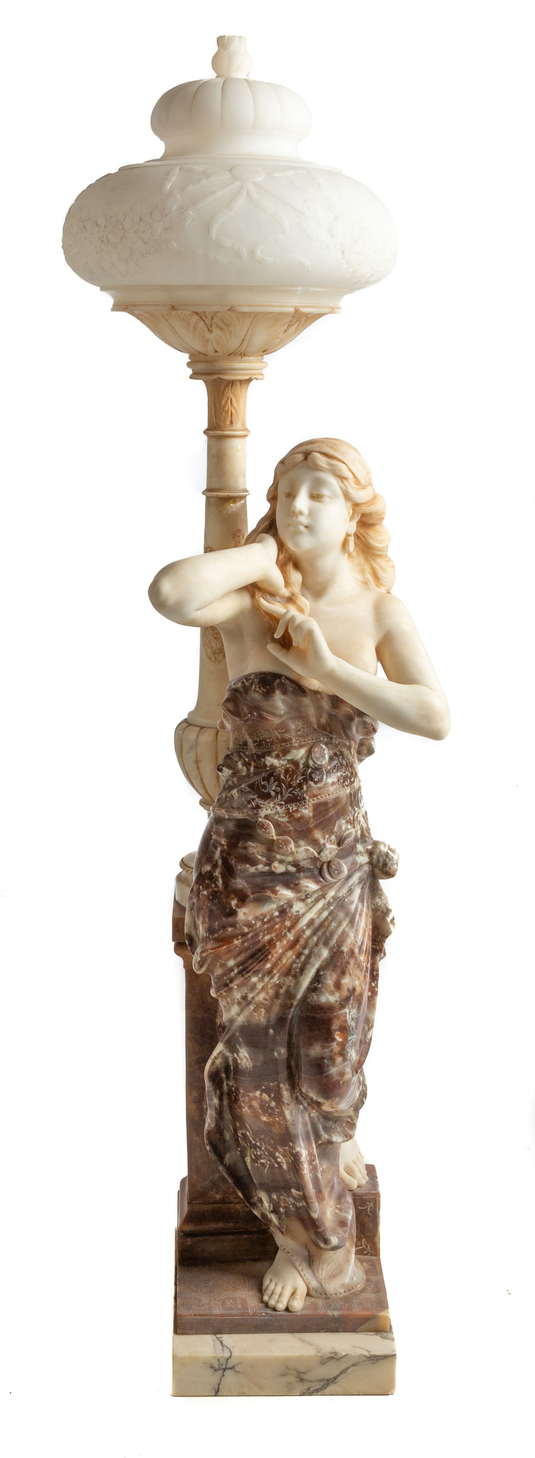 Appraisal: ITALIAN FIGURAL MARBLE AND ALABASTER LAMP Early th century Signed