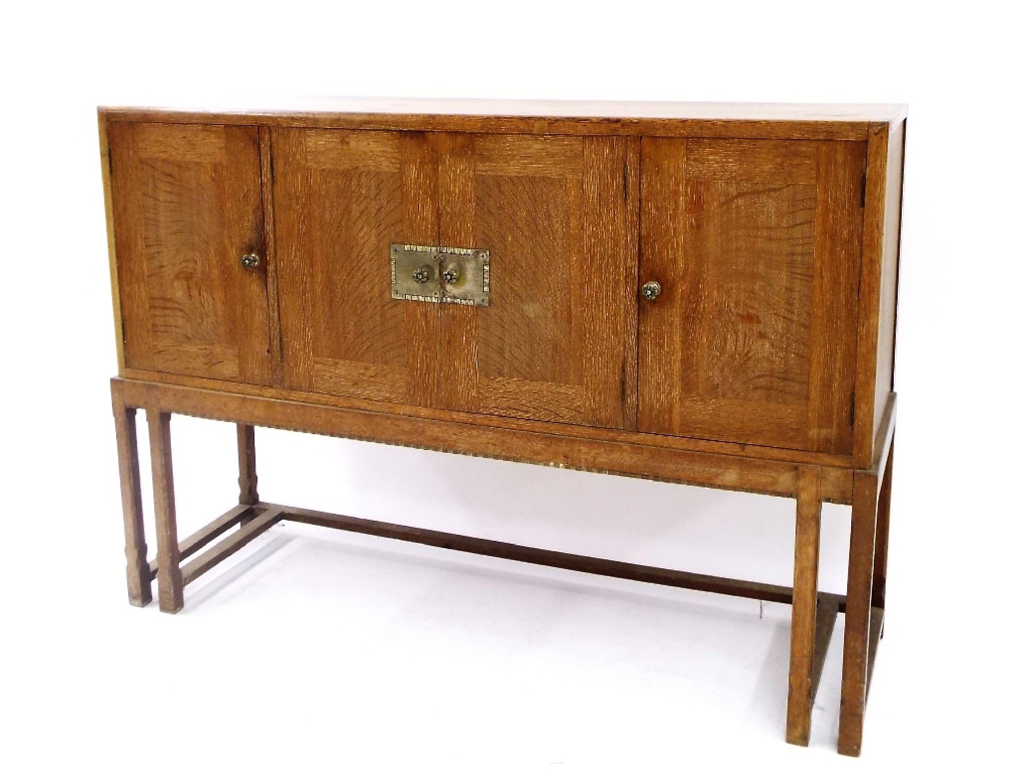 Appraisal: Arts Crafts style limed oak sideboard fitted with an arrangement