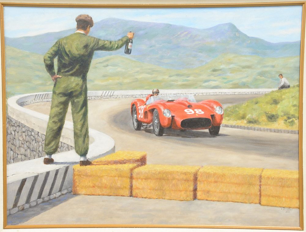 Appraisal: Fred Stout oil on canvas Targa Florio Road Race Phil