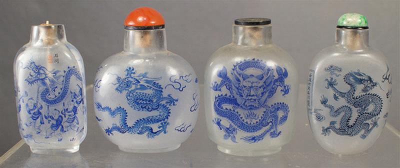 Appraisal: inside painted glass snuff bottles all with blue dragon decoration