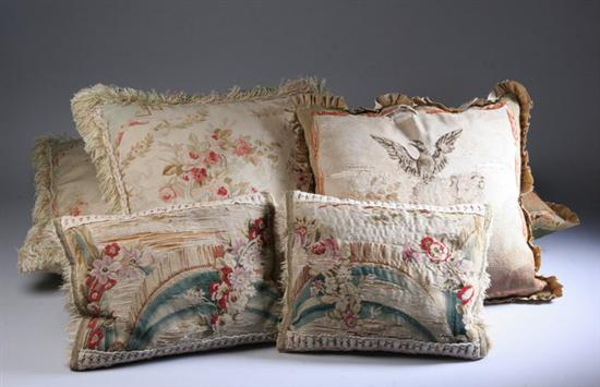 Appraisal: SIX TAPESTRY COVERED THROW CUSHIONS Covered in th and th