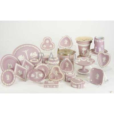 Appraisal: WEDGWOOD Twenty-four pieces of lilac colored Jasperware including biscuit jar