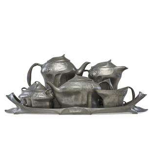 Appraisal: HUGO LEVEN Kayserzinn pewter coffee tea set HUGO LEVEN -