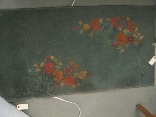 Appraisal: Chinese Art Deco Rug floral on green ' x '