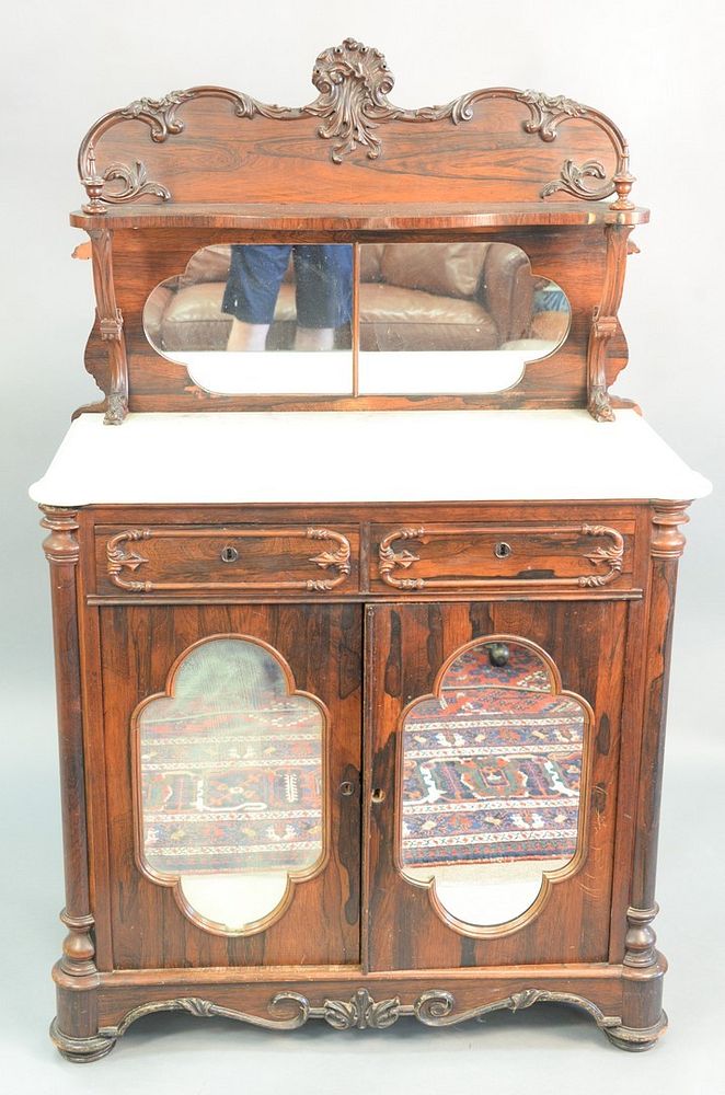 Appraisal: Rosewood Victorian etagere cabinet having mirrored backshelf over marble top