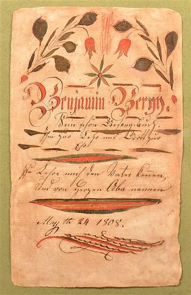 Appraisal: PA Early Fraktur Bookplate Dated Pennsylvania Early th Century Fraktur